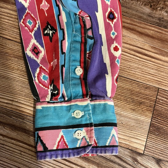 Vintage Wrangler Mens Size 16.5 34 Aztec 90s XLong Tails Single Stitch Brushpop - Picture 6 of 8
